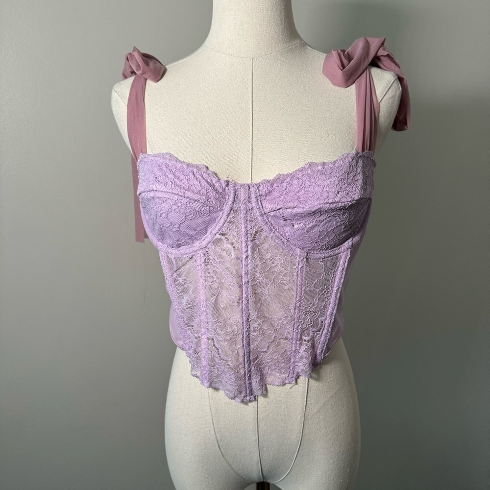 NEW Lilac and pink tulle  tie shoulder bustier pastel Fairycore L - Picture 2 of 7